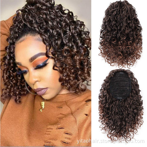 Curly Ponytail Hair Piece High Synthetic Hair with 2 Clips for Women (Mixed Dark Brown)